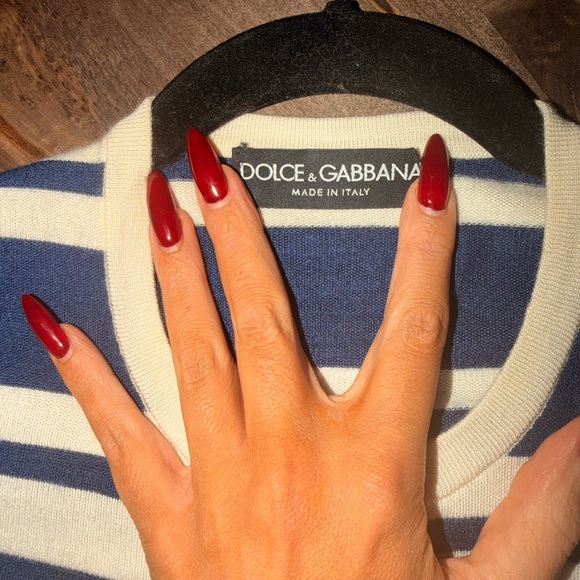 DOLCE AND GABBANA Striped Navy and White WOOL BUTTON CROP Top SZ 36 NWT worn 1x - Picture 11 of 13